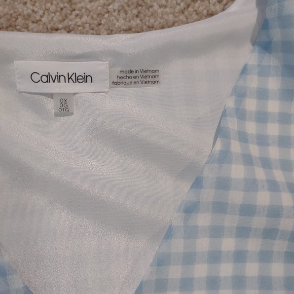 Calvin Klein - Light blue gingham V-neck blouse with bell sleeves - 0X - Picture 5 of 6